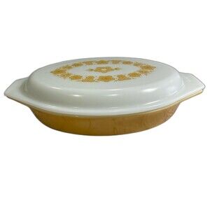 Pyrex Casserole Dish with Decorative Lid Butterfly Gold Divided Oven Baking Only